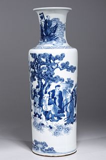 Chinese Blue & White Porcelain Rouleau Vase