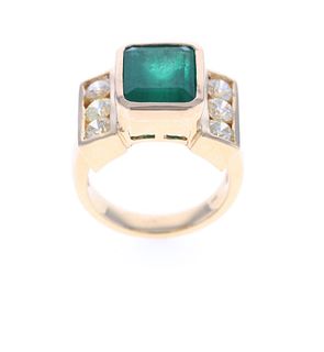 C. 1980 Vintage Estate Emerald & Diamond 18K Ring