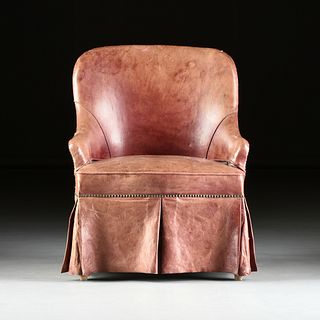 A CHILD'S RED LEATHER UPHOLSTERED CLUB CHAIR, 20TH CENTURY,