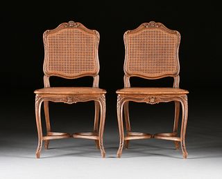 FOUR FRENCH PROVINCIAL LOUIS XV STYLE CANED OAK SIDE CHAIRS, 20TH CENTURY,