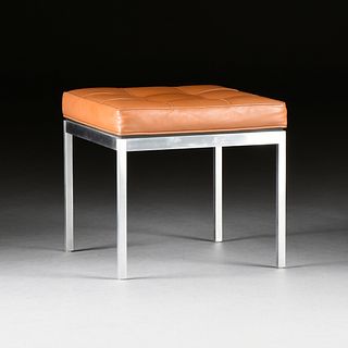 FLORENCE KNOLL (American 1917-2019) A LEATHER AND CHROMED STEEL “Relaxed Stool”, FOR