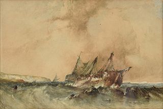 ALFRED MONTAGUE (British 1832-1883) A PAINTING, "Ship in Stormy Seas," 1868,