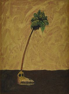 EARL STALEY (American/Texas b.1938) A PAINTING, "Skull and Palm," 1990,