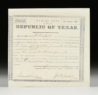 A PUBLIC DEBT OF THE LATE REPUBLIC OF TEXAS DOCUMENT, AUSTIN, OCTOBER 31,1853,