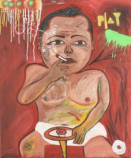 URIEL LANDEROS (Mexican/American 20th/21st Century) A PAINTING, "Smoking Baby," 2012,