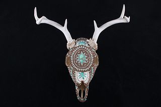 Plains Style Fully Beaded Deer Skull w/ Turquoise