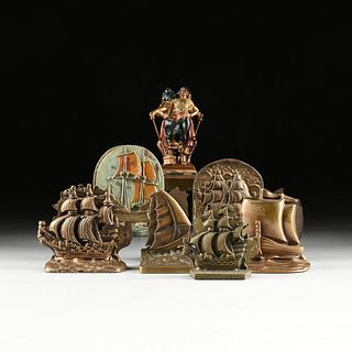 SEVEN PAIRS OF BOOKENDS WITH A NAUTICAL THEME, AMERICAN, 20TH CENTURY,