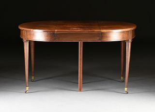 A LOUIS XVI STYLE FLAME AND BURL MAHOGANY EXTENSION DINING TABLE, 19TH CENTURY,