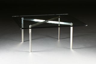 LUDWIG MIES VAN DER ROHE (German/American 1886-1969) A GLASS/STEEL COFFEE TABLE, "BARCELONA TABLE,"