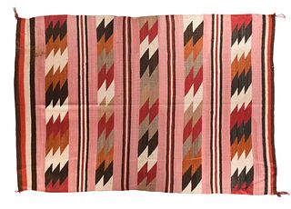 A DINÉ/NAVAJO GERMAN TOWN BLANKET RUG, "BANDED EYE DAZZLER," PROBABLY NEW MEXICO, 1930s,