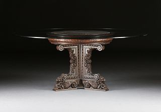 A RENAISSANCE REVIVAL MARBLE TOPPED AND CARVED WOOD CENTER TABLE, ITALIAN, LATE 19TH CENTURY,