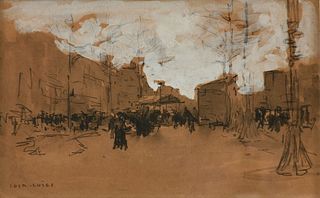 LUIGI LOIR  (French 1845-1916) A PAINTING, "Sunday Affair," 19TH/20TH CENTURY,