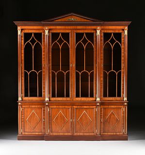 A KINDEL NEOCLASSIC COLLECTION MAHOGANY AND TULIPWOOD BREAKFRONT CHINA CABINET, 76-094,