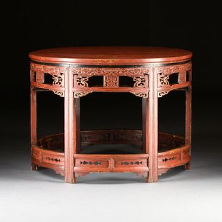 A CHINESE RED LACQUERED WOOD CIRCULAR DINING TABLE, LATE QING DYNASTY/ EARLY REPUBLIC PERIOD,
