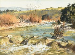 JAMES ROBINSON (American/Texas 1944-2015) A PAINTING, "Hill Country River," 20TH CENTURY,