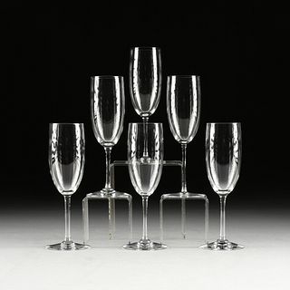 A SET OF THIRTY-SIX BACCARAT CRYSTAL "OPTIC" WINE GLASSES AND CHAMPAGNE FLUTES, SIGNED, MODERN,