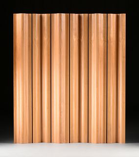 AN EAMES MOLDED WALNUT PLYWOOD SIX PANEL FOLDING SCREEN, DESIGNERS CHARLES/RAY EAMES, FOR HERMAN