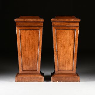 A PAIR OF GEORGE III CARVED MAHOGANY DINING ROOM PEDESTAL CABINETS, CIRCA 1800,