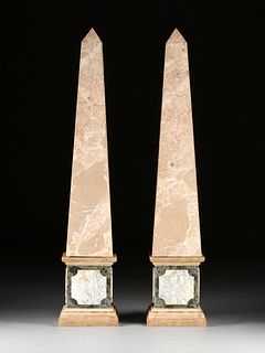 A PAIR OF ITALIAN NEOCLASSICAL STYLE BRÊCHE MARBLE OBELISKS, 20TH CENTURY,