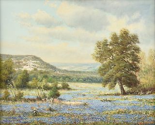 WILLIAM ROBERT THRASHER (American/Texas 1908-1997) A PAINTING, "Texas Bluebonnets, Paintbrushes, and