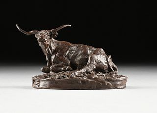 CHARLES MARION RUSSELL (American 1864-1926) A SCULPTURE, "Texas Steer," 20th CENTURY,