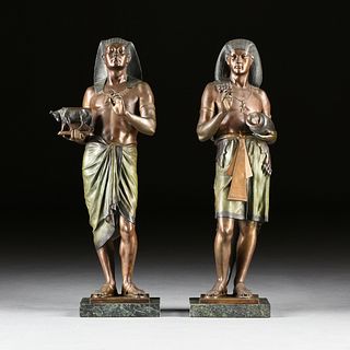 ÉMILE-LOUIS PICAULT (French 1833-1915) PAIR OF EGYPTIAN REVIVAL BRONZE SCULPTURES, "The Scribe