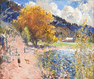 FREMONT ELLIS (American 1897-1985) A PAINTING, "The Gold of Autumn,"