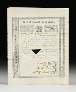 A TEXIAN LOAN, SIGNED, STEPHEN F. AUSTIN, B.T. ARCHER AND WILLIAM H. WHARTON, PAID BY ROBERT