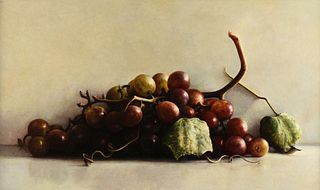 JAMES DEL GROSSO (American 1941-2013) A PAINTING, "Red Grapes with Leaves," 1990,