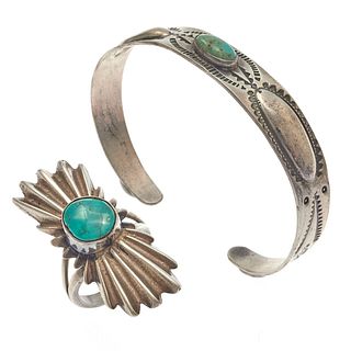 Navajo Turquoise, Sterling Silver Bracelet and Ring
