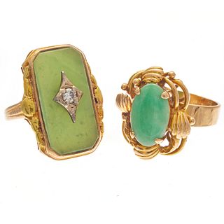 Collection of Two Jade, Nephrite Yellow Gold Rings