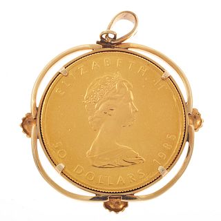 Canadian Maple Leaf Coin, 14k Yellow Gold Pendant