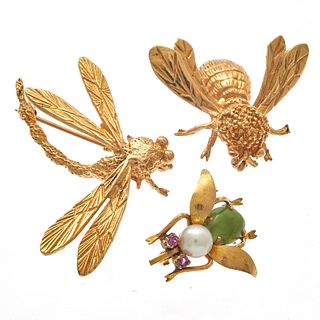 Collection of 14k Yellow Gold Insect Pins