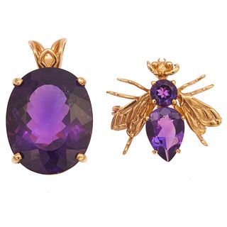 Collection of Amethyst, 14k Yellow Gold Pin Pendants