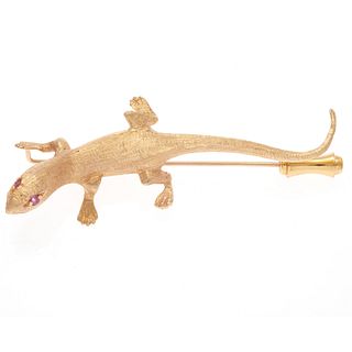 Ruby, 14k Yellow Gold Salamander Stick Pin