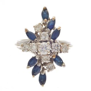 Diamond, Sapphire, 14k White Gold Ring
