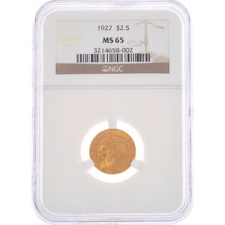 1927 US $2.5 Indian Head Gold Quarter Eagle Coin NGC Slabbed MS65