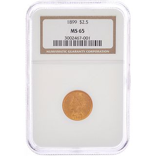 1899 US $2.5 Liberty Head Quarter Eagle Gold Coin NGC Slabbed MS65
