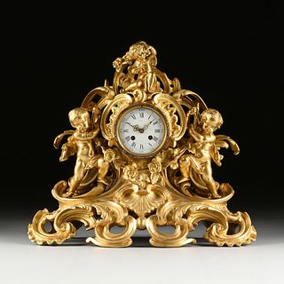 A LOUIS XV STYLE ORMOLU FIGURAL MANTLE CLOCK, DIAL SIGNED MARTIN, WORKS BY F. DUMOUCHEL, PARIS, 19TH