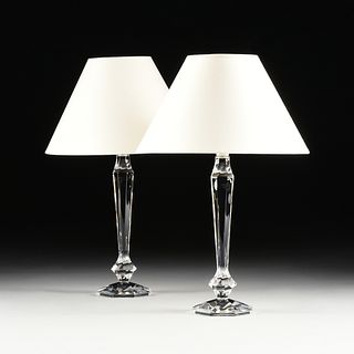 A PAIR OF BACCARAT CRYSTAL HELIOS LAMPS, SIGNED, LATE 20TH CENTURY,