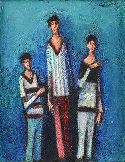 DAVID ADICKES (American/Texas b. 1927) A PAINTING, "Three Men Against Turquoise," 2017,