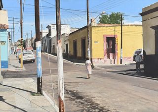 JOSEPH ALEXANDER PATRICK (American b. 1938) A PAINTING, "Oaxaca Street Crossing," 1987,