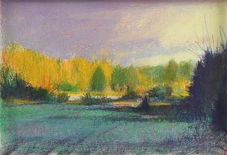 WILLIAM ANZALONE (American/Texas b. 1935) A DRAWING, "Landscape with Yellow Treeline,"