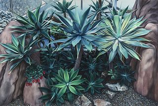 SIMEON LAGODICH (American b. 1954) A PAINTING, "Blue Palm," 1981,