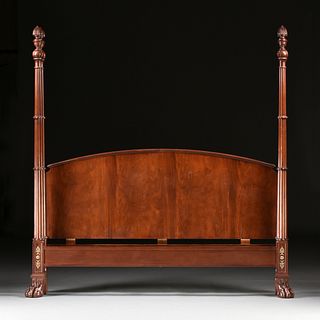 A BAKER AMERICAN CLASSICAL EMPIRE STYLE BRASS MOUNTED FLAME MAHOGANY FOUR POST BED, LATE 20TH