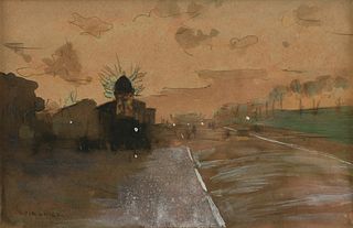 LUIGI LOIR  (French 1845-1916) A PAINTING, "Town's Edge," 19TH/20TH CENTURY,