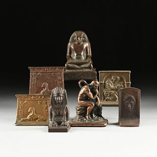 FIVE PAIRS OF BOOKENDS AND TWO SINGLE BOOKENDS WITH EGYPTIAN AND CLASSICAL THEMES, AMERICAN, 20TH