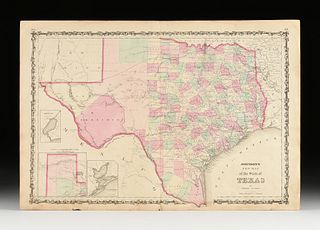 A.J. JOHNSON (1827-1884) AN AMERICAN CIVIL WAR MAP, "Johnson's New Map of the State of Texas," NEW