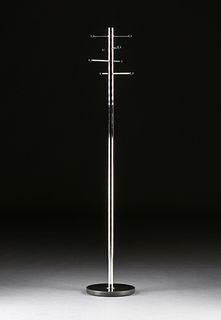 AN EAMES STYLE CHROME AND BLACK GRANITE COAT STAND, MODERN,