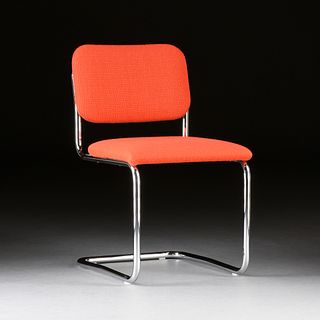 MARCEL BREUER (Hungarian/American 1902-1981) A RED UPHOLSTERED CHROME CHAIR, "Cesca Chair," BREUER